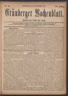 Grünberger Wochenblatt: Zeitung für Stadt und Land, No. 91. (15. November 1877)
