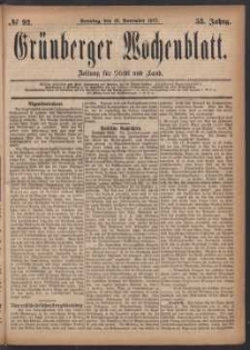 Grünberger Wochenblatt: Zeitung für Stadt und Land, No. 92. (18. November 1877)