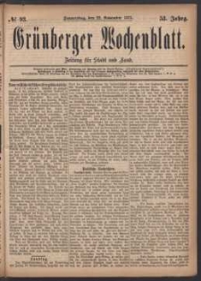 Gr&uuml;nberger Wochenblatt: Zeitung f&uuml;r Stadt und Land, No. 93. (22. November 1877)