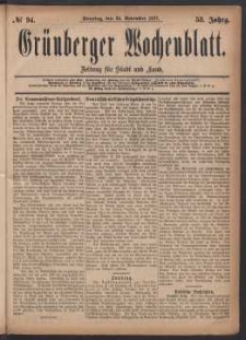 Gr&uuml;nberger Wochenblatt: Zeitung f&uuml;r Stadt und Land, No. 94. (25. November 1877)