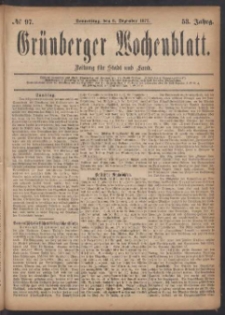 Gr&uuml;nberger Wochenblatt: Zeitung f&uuml;r Stadt und Land, No. 97. (6. Dezember 1877)