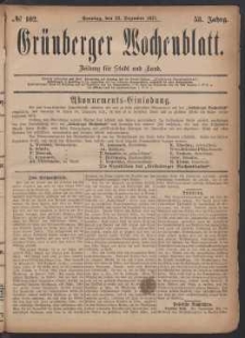 Grünberger Wochenblatt: Zeitung für Stadt und Land, No. 102. (23. Dezember 1877)
