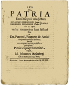 De Patria Duo Discipuli valedicturi ...