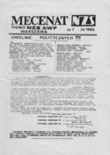 Mecenat: pismo NZS AWF Warszawa, nr 1 (XII 1987)