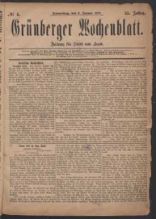 Gr&uuml;nberger Wochenblatt: Zeitung f&uuml;r Stadt und Land, No. 4. (9. Januar 1879)