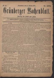 Gr&uuml;nberger Wochenblatt: Zeitung f&uuml;r Stadt und Land, No. 5. (11. Januar 1879)