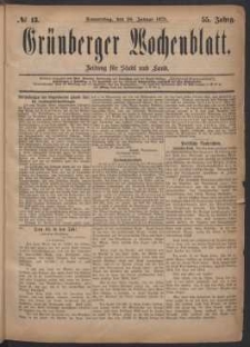 Gr&uuml;nberger Wochenblatt: Zeitung f&uuml;r Stadt und Land, No. 13. (30. Januar 1879)