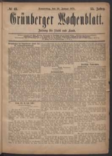 Grünberger Wochenblatt: Zeitung für Stadt und Land, No. 13. (30. Januar 1879)