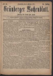 Gr&uuml;nberger Wochenblatt: Zeitung f&uuml;r Stadt und Land, No. 17. (8. Februar 1879)
