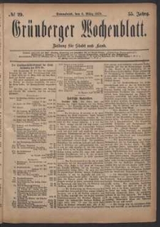 Grünberger Wochenblatt: Zeitung für Stadt und Land, No. 29. (8. März 1879)