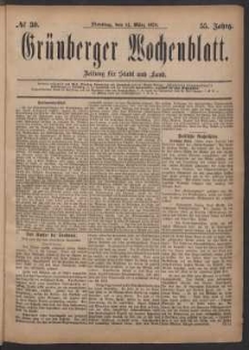 Grünberger Wochenblatt: Zeitung für Stadt und Land, No. 30. (11. März 1879)