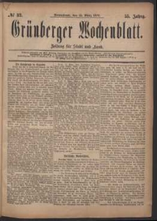 Gr&uuml;nberger Wochenblatt: Zeitung f&uuml;r Stadt und Land, No. 32. (15. M&auml;rz 1879)