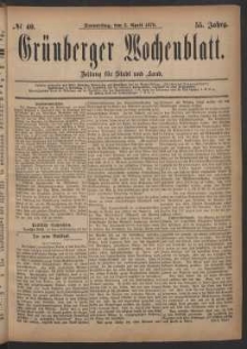 Grünberger Wochenblatt: Zeitung für Stadt und Land, No. 40. (3. April 1879)