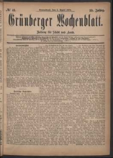 Grünberger Wochenblatt: Zeitung für Stadt und Land, No. 41. (5. April 1879)