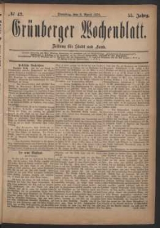 Gr&uuml;nberger Wochenblatt: Zeitung f&uuml;r Stadt und Land, No. 42. (8. April 1879)