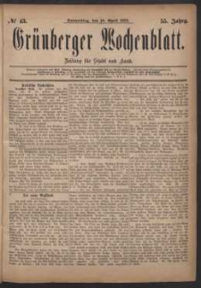 Gr&uuml;nberger Wochenblatt: Zeitung f&uuml;r Stadt und Land, No. 43. (10. April 1879)