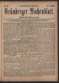 Grünberger Wochenblatt: Zeitung für Stadt und Land, No. 45. (17. April 1879)