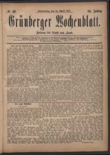 Gr&uuml;nberger Wochenblatt: Zeitung f&uuml;r Stadt und Land, No. 48. (24. April 1879)