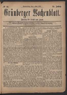 Gr&uuml;nberger Wochenblatt: Zeitung f&uuml;r Stadt und Land, No. 51. (1. Mai 1879)