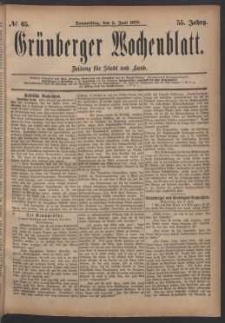 Gr&uuml;nberger Wochenblatt: Zeitung f&uuml;r Stadt und Land, No. 65. (5. Juni 1879)