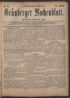 Grünberger Wochenblatt: Zeitung für Stadt und Land, No. 71. (19. Juni 1879)