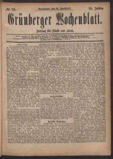 Gr&uuml;nberger Wochenblatt: Zeitung f&uuml;r Stadt und Land, No. 72. (21. Juni 1879)