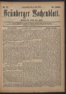 Grünberger Wochenblatt: Zeitung für Stadt und Land, No. 77. (3. Juli 1879)
