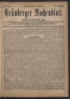 Gr&uuml;nberger Wochenblatt: Zeitung f&uuml;r Stadt und Land, No. 78. (5. Juli 1879)