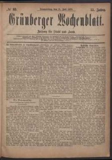 Gr&uuml;nberger Wochenblatt: Zeitung f&uuml;r Stadt und Land, No. 83. (17. Juli 1879)