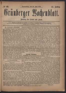Gr&uuml;nberger Wochenblatt: Zeitung f&uuml;r Stadt und Land, No. 86. (24. Juli 1879)