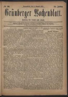 Grünberger Wochenblatt: Zeitung für Stadt und Land, No. 90. (2. August 1879)