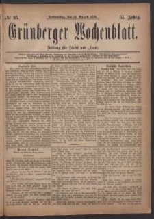 Gr&uuml;nberger Wochenblatt: Zeitung f&uuml;r Stadt und Land, No. 95. (14. August 1879)