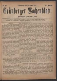 Grünberger Wochenblatt: Zeitung für Stadt und Land, No. 96. (16. August 1879)