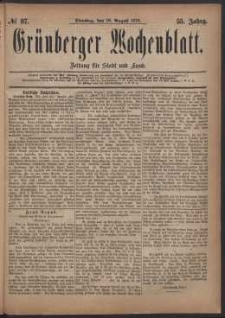 Gr&uuml;nberger Wochenblatt: Zeitung f&uuml;r Stadt und Land, No. 97. (19. August 1879)