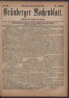 Grünberger Wochenblatt: Zeitung für Stadt und Land, No. 98. (21. August 1879)