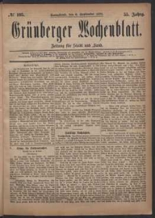 Gr&uuml;nberger Wochenblatt: Zeitung f&uuml;r Stadt und Land, No. 105. (6. September 1879)