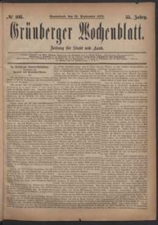 Gr&uuml;nberger Wochenblatt: Zeitung f&uuml;r Stadt und Land, No. 108. (13. September 1879)