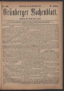 Gr&uuml;nberger Wochenblatt: Zeitung f&uuml;r Stadt und Land, No. 113. (25. September 1879)