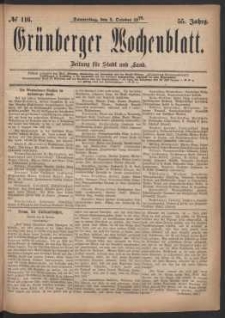 Gr&uuml;nberger Wochenblatt: Zeitung f&uuml;r Stadt und Land, No. 116. (2. October 1879)