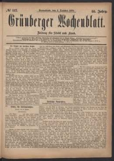 Gr&uuml;nberger Wochenblatt: Zeitung f&uuml;r Stadt und Land, No. 117. (4. October 1879)