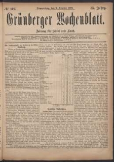 Gr&uuml;nberger Wochenblatt: Zeitung f&uuml;r Stadt und Land, No. 119. (9. October 1879)
