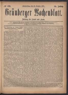 Gr&uuml;nberger Wochenblatt: Zeitung f&uuml;r Stadt und Land, No. 122. (16. October 1879)