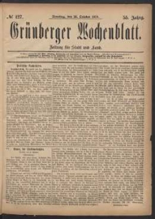 Gr&uuml;nberger Wochenblatt: Zeitung f&uuml;r Stadt und Land, No. 127. (28. October 1879)