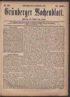 Gr&uuml;nberger Wochenblatt: Zeitung f&uuml;r Stadt und Land, No. 131. (6. November 1879)