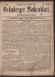 Grünberger Wochenblatt: Zeitung für Stadt und Land, No. 138. (22. November 1879)