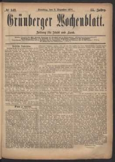 Gr&uuml;nberger Wochenblatt: Zeitung f&uuml;r Stadt und Land, No. 142. (2. Dezember 1879)