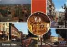 Zielona Góra; Panorama miasta. Zespół meksykański na estradzie amfiteatru. Pasaż staromiejski - ulica Stefana Żeromskiego. Ulica Gen. Karola Świerczewskiego. Plac Powstańców Wielkopolskich