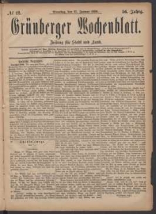 Gr&uuml;nberger Wochenblatt: Zeitung f&uuml;r Stadt und Land, No. 12. (27. Januar 1880)