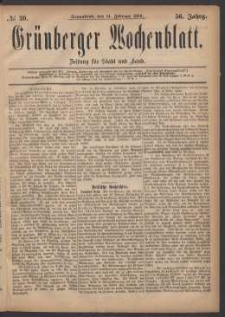 Grünberger Wochenblatt: Zeitung für Stadt und Land, No. 20. (14. Februar 1880)