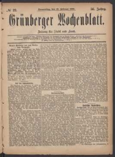 Gr&uuml;nberger Wochenblatt: Zeitung f&uuml;r Stadt und Land, No. 22. (19. Februar 1880)
